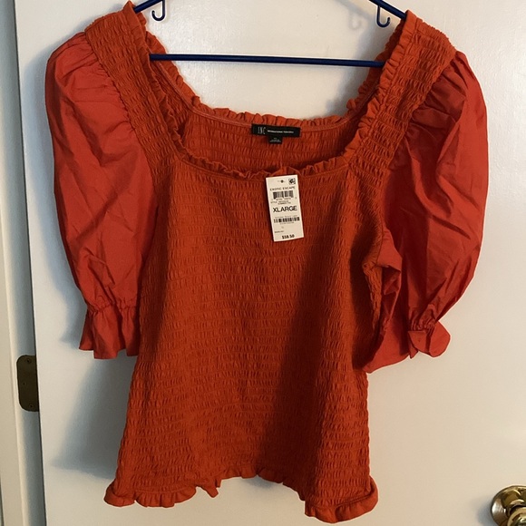 INC Concepts, XL, Exotic Escape, Summer Fig, Smocked top, Puff Sleeves - Picture 3 of 11